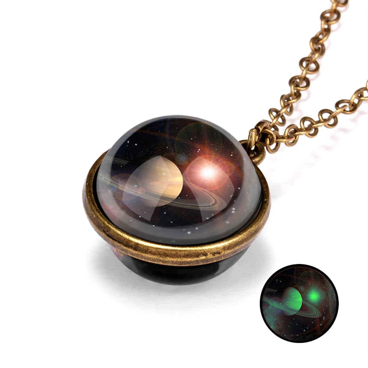Solar System Universe Space Two-sided Glass Ball Pendant Necklace For Women Men Luminous Moon Sun Earth Planet Necklace Jewelry