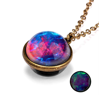 Solar System Universe Space Two-sided Glass Ball Pendant Necklace For Women Men Luminous Moon Sun Earth Planet Necklace Jewelry