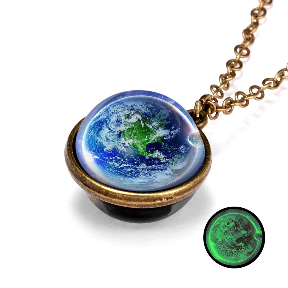 Solar System Universe Space Two-sided Glass Ball Pendant Necklace For Women Men Luminous Moon Sun Earth Planet Necklace Jewelry