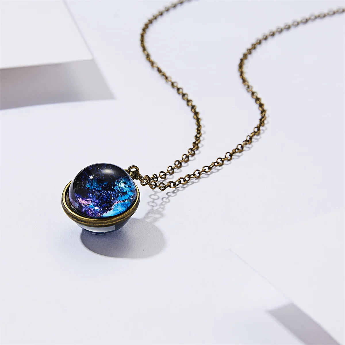 Solar System Universe Space Two-sided Glass Ball Pendant Necklace For Women Men Luminous Moon Sun Earth Planet Necklace Jewelry