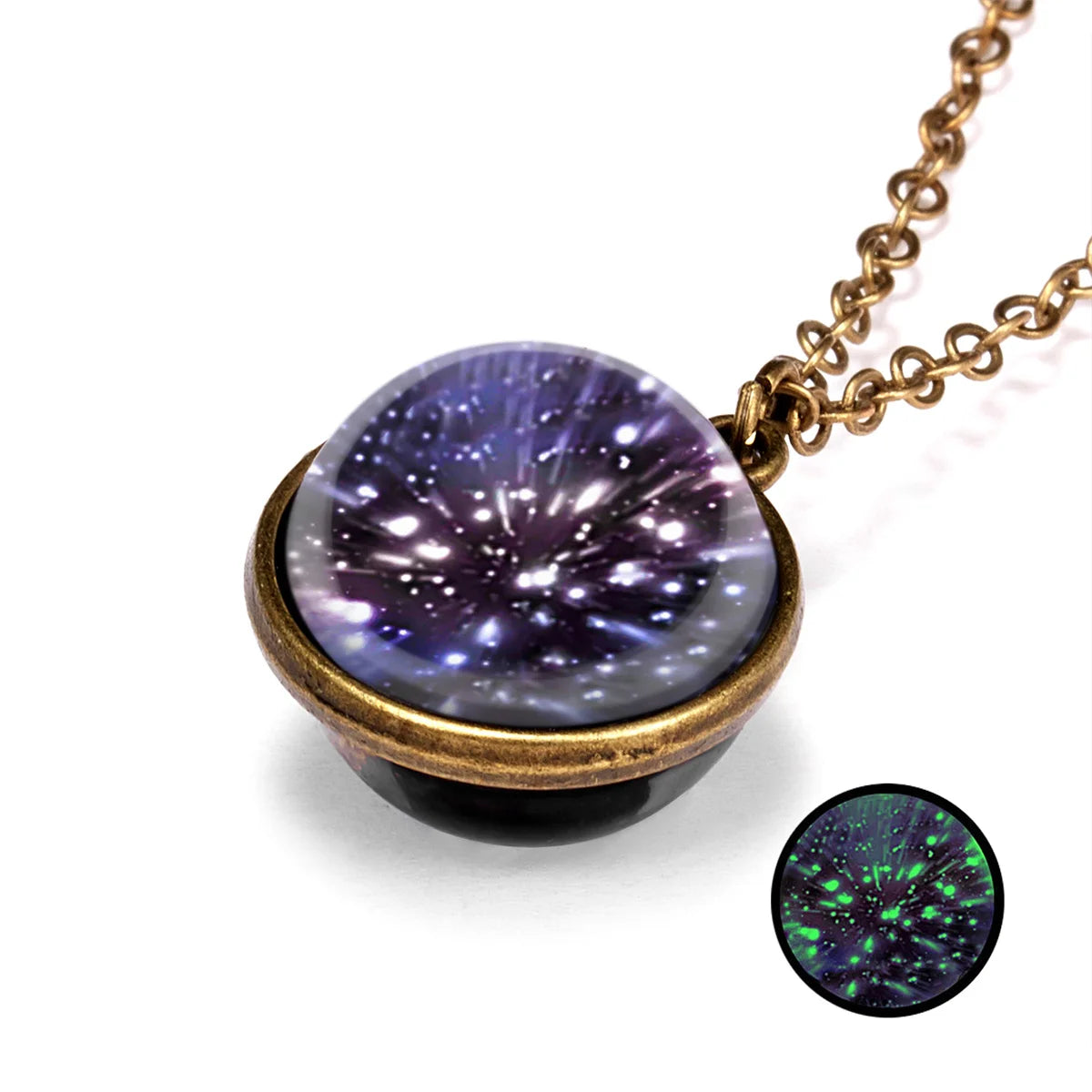 Solar System Universe Space Two-sided Glass Ball Pendant Necklace For Women Men Luminous Moon Sun Earth Planet Necklace Jewelry