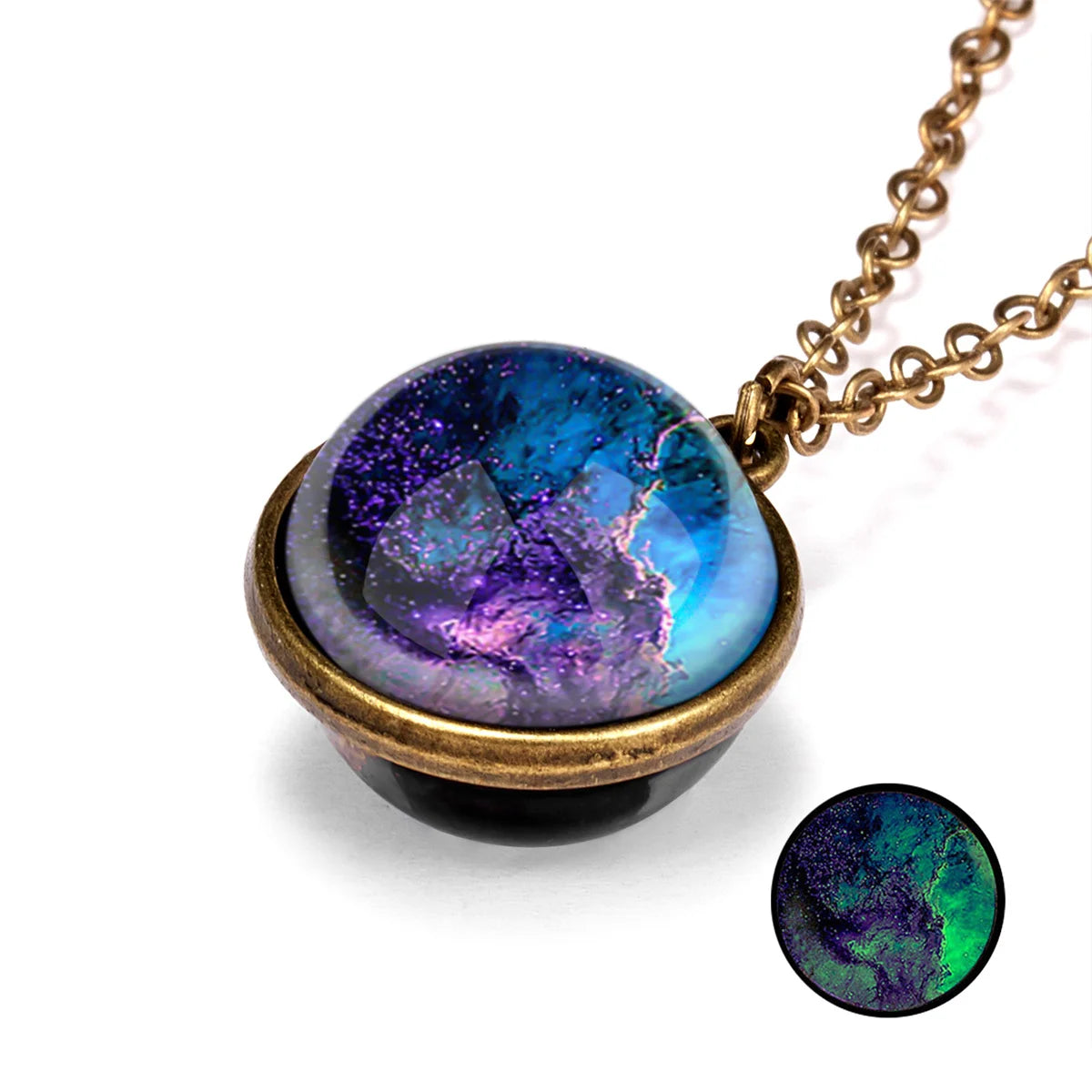Solar System Universe Space Two-sided Glass Ball Pendant Necklace For Women Men Luminous Moon Sun Earth Planet Necklace Jewelry