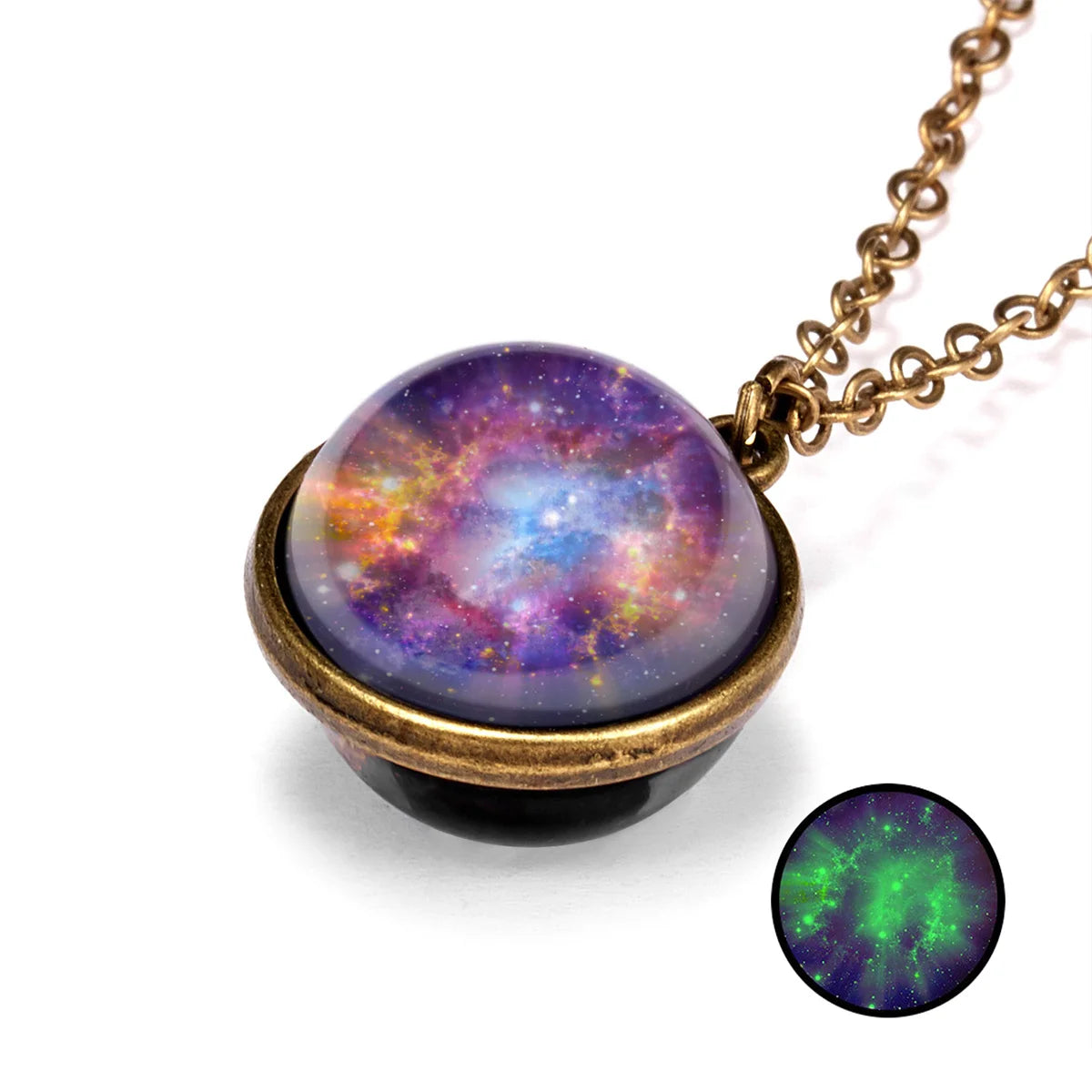 Solar System Universe Space Two-sided Glass Ball Pendant Necklace For Women Men Luminous Moon Sun Earth Planet Necklace Jewelry