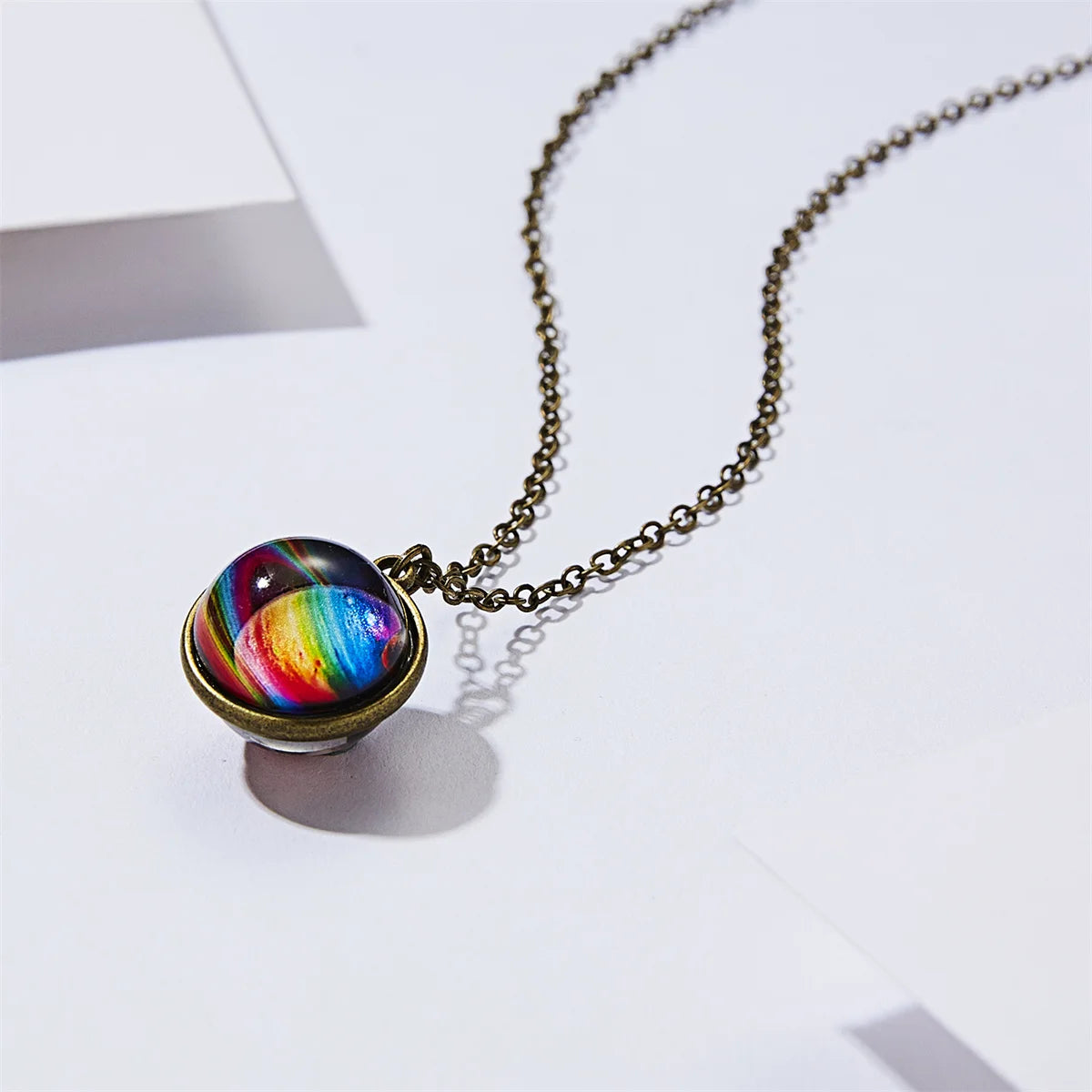 Solar System Universe Space Two-sided Glass Ball Pendant Necklace For Women Men Luminous Moon Sun Earth Planet Necklace Jewelry