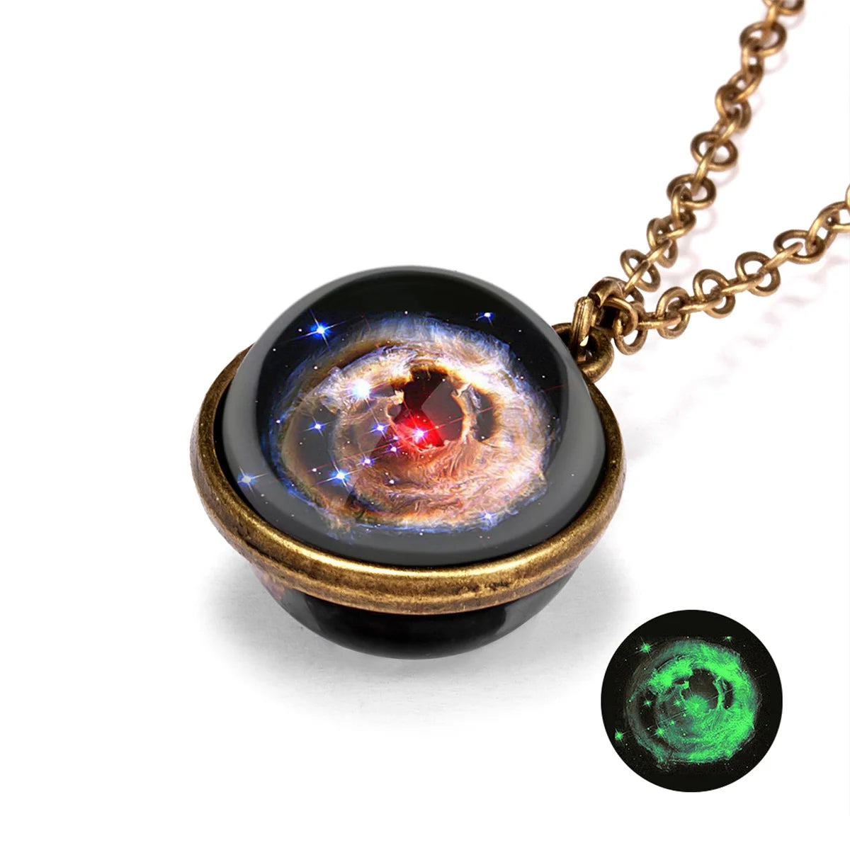 Solar System Universe Space Two-sided Glass Ball Pendant Necklace For Women Men Luminous Moon Sun Earth Planet Necklace Jewelry