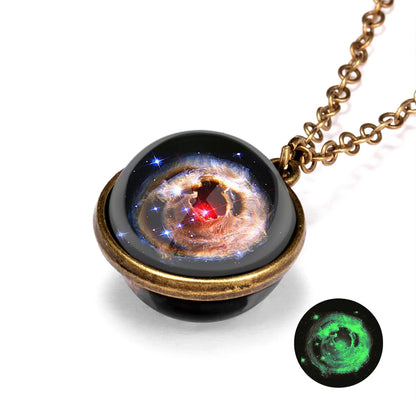 Solar System Universe Space Two-sided Glass Ball Pendant Necklace For Women Men Luminous Moon Sun Earth Planet Necklace Jewelry