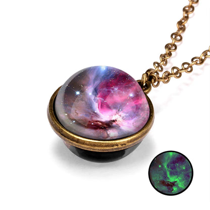 Solar System Universe Space Two-sided Glass Ball Pendant Necklace For Women Men Luminous Moon Sun Earth Planet Necklace Jewelry
